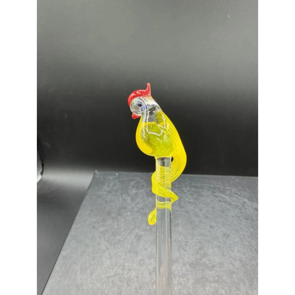 Vintage Glass Parrot Cocktail Stir / Swizzle Stick – EUC 🦜🍹 Barware Collect